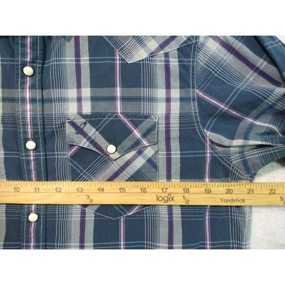 American Eagle Outfitters Vintage Fit Pearl Snap Western Button Down Medium Blue - Picture 5 of 9